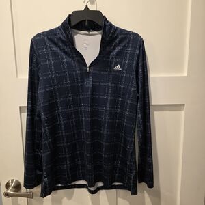 ADIDAS Women's Ultimate Printed Quarter-Zip Golf Top Crew Navy LARGE SPF Teal